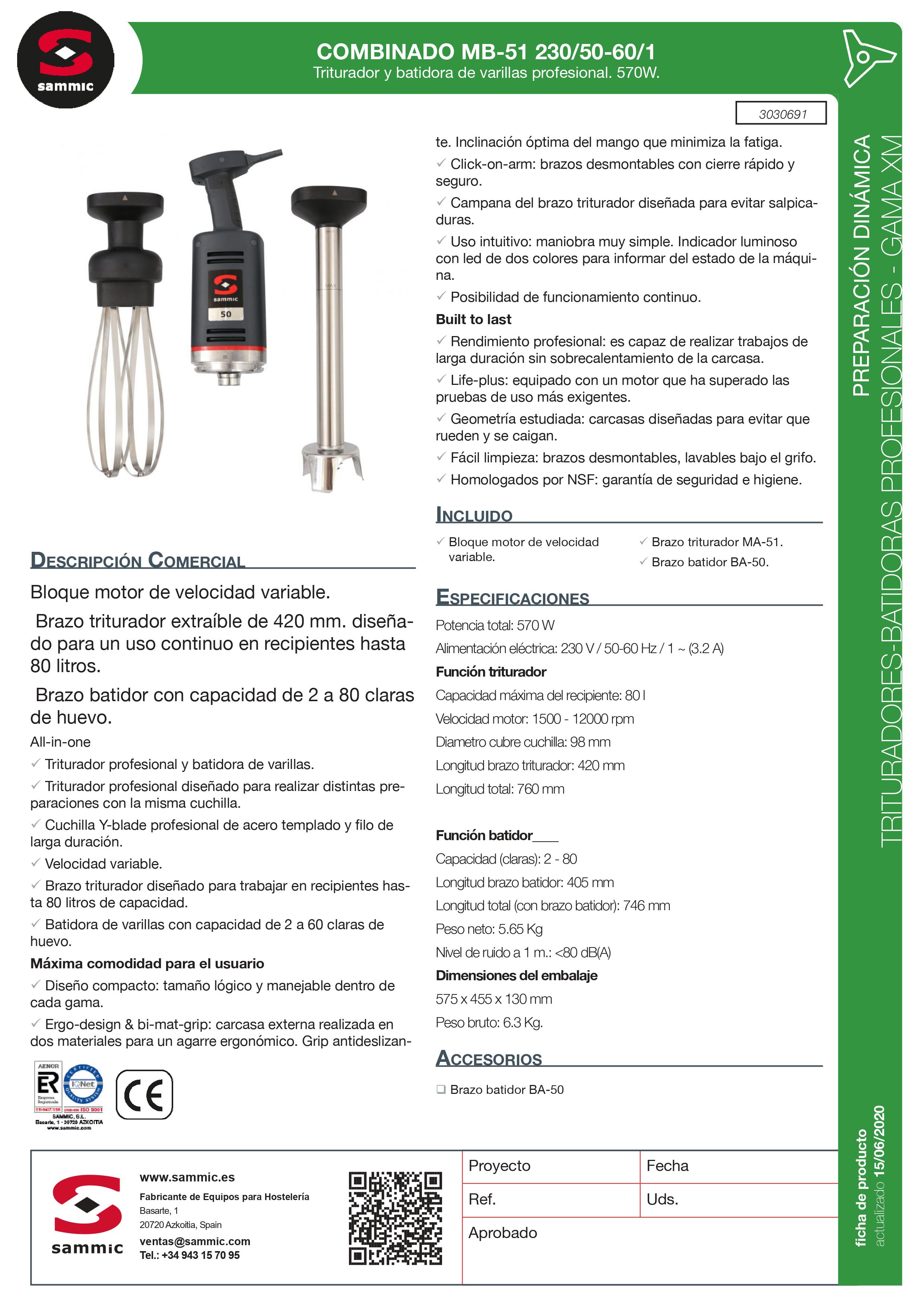 Imagen de Trituradora-batidora combinada Sammic MB-51