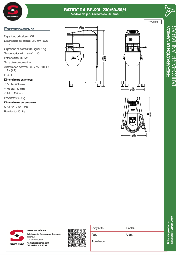 Imagen de Batidora planetaria Sammic BE-20I