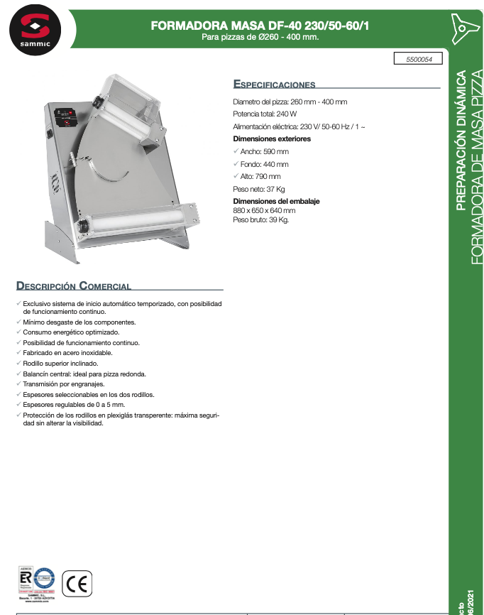 Imagen de Máquina formadora base de pizza Sammic DF-40