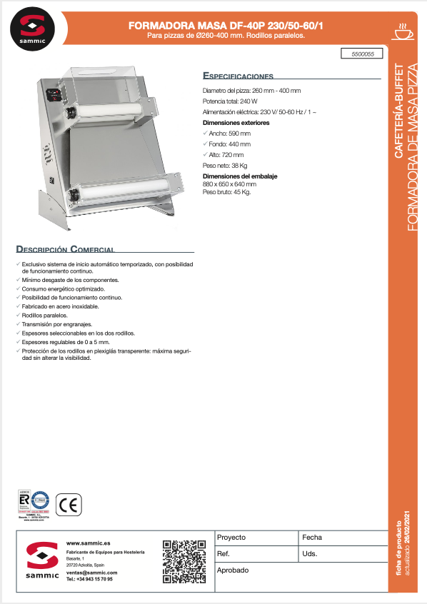 Imagen de Máquina formadora base de pizza Sammic DF-40P