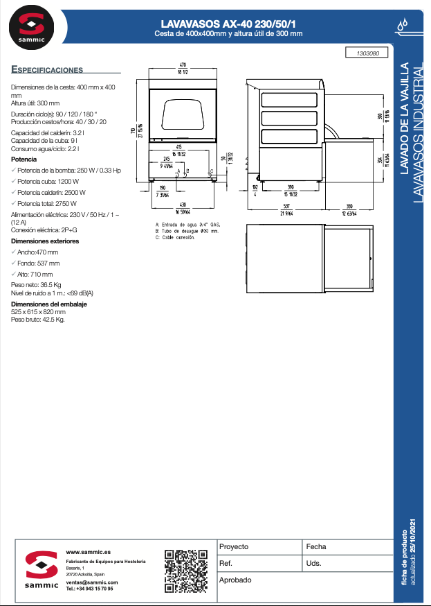 Imagen de Lavavasos Sammic AX-40