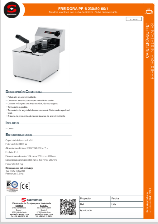 Imagen de Freidora Sammic PF-6