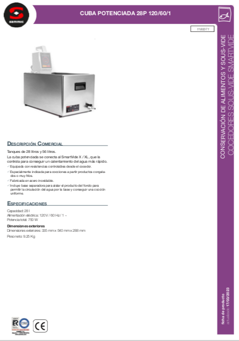 Imagen de Cuba potenciada para Sous-Vide Sammic Smartvide XL de 28 Litros