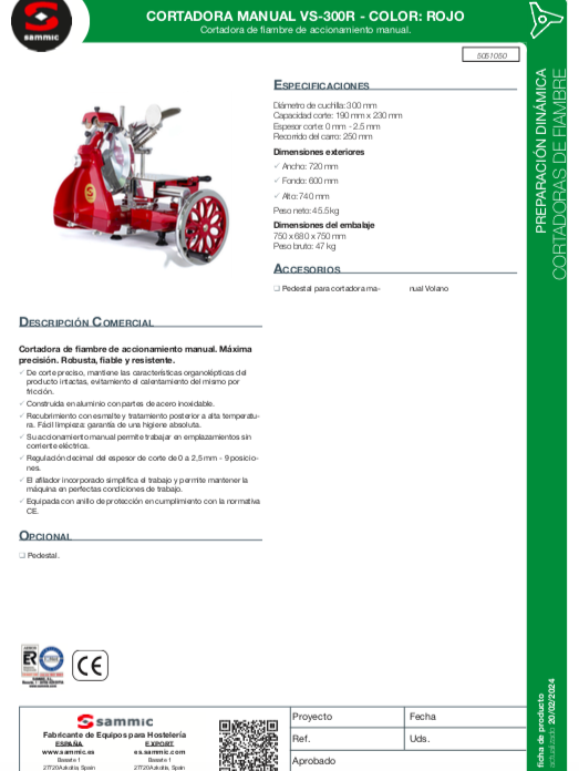 Imagen de Cortadora de Fiambre manual Sammic VS-300R