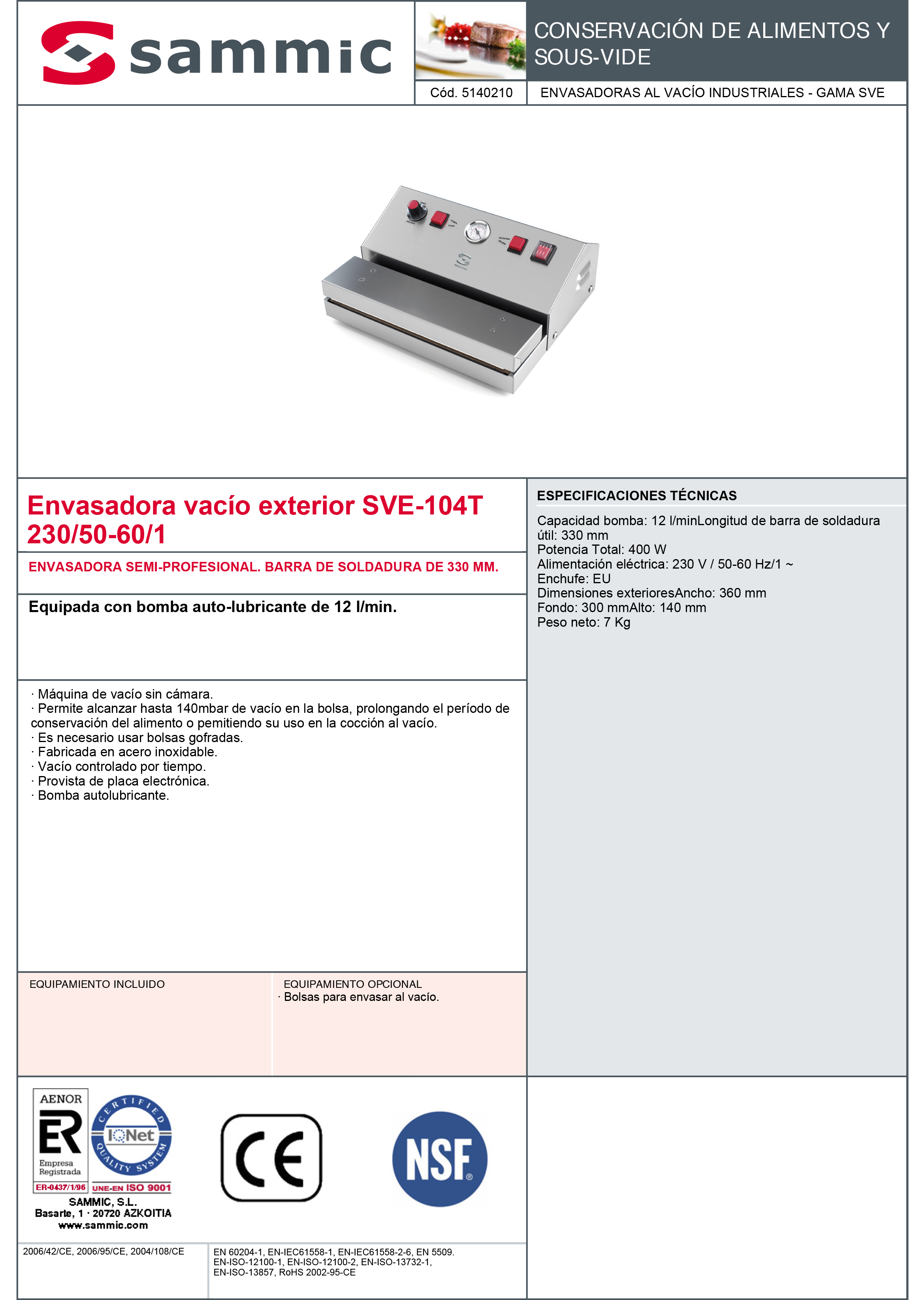 Imagen de Envasadora al vacío exterior Sammic SVE-104T