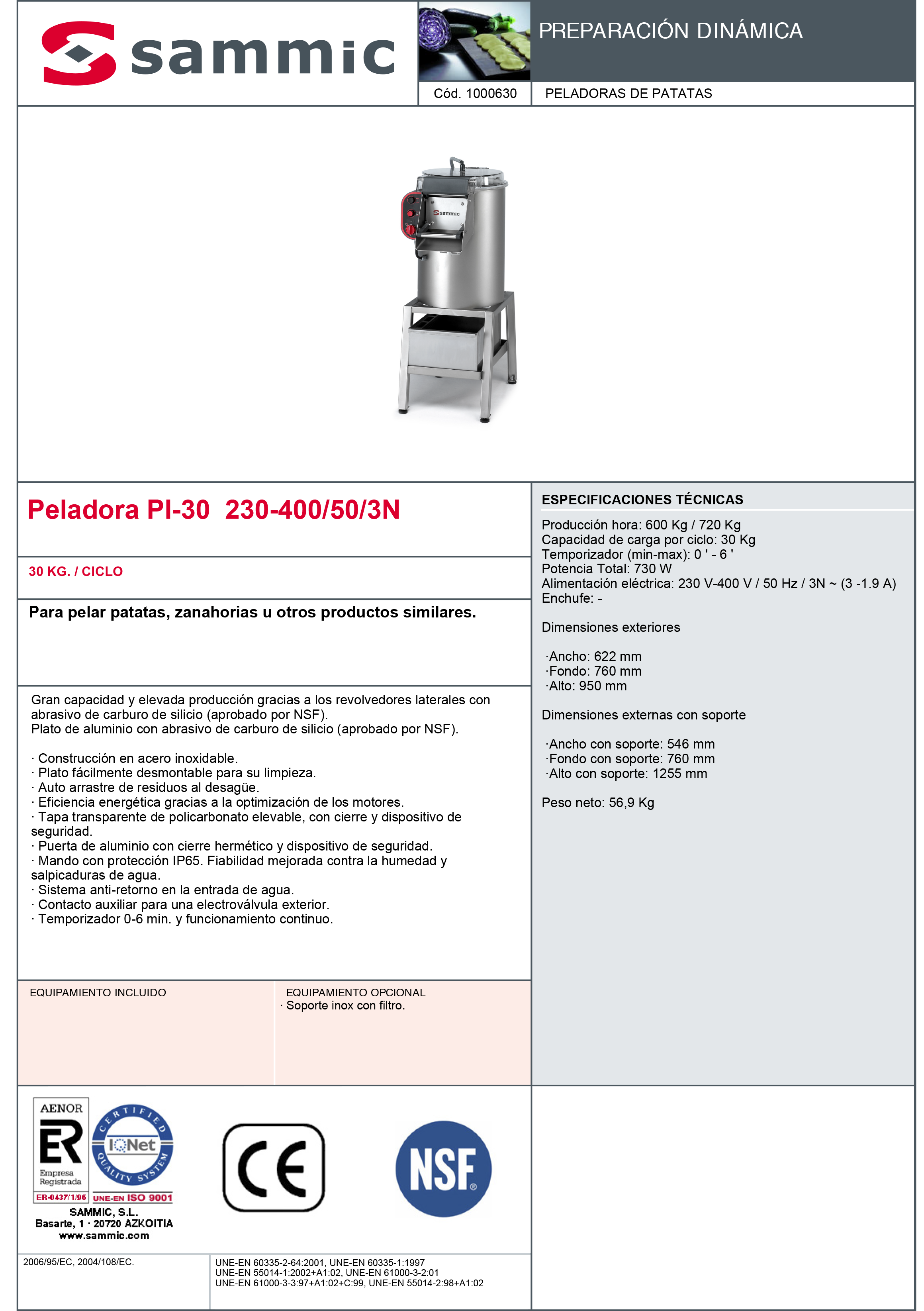 Imagen de Peladora escurridora Sammic PES-20. Trifásica.