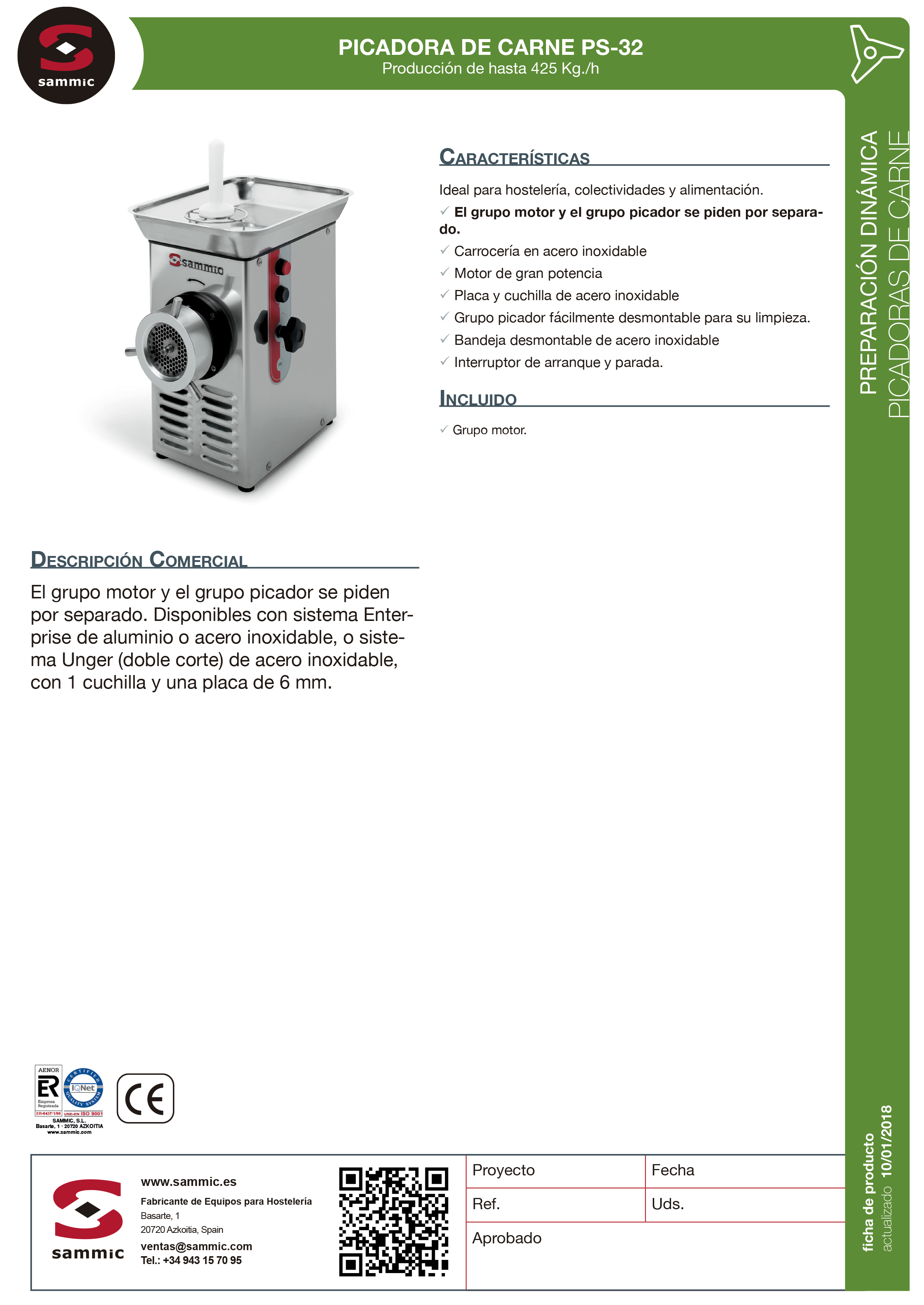 Imagen de Picadora de carne Sammic PS-32 trifásica