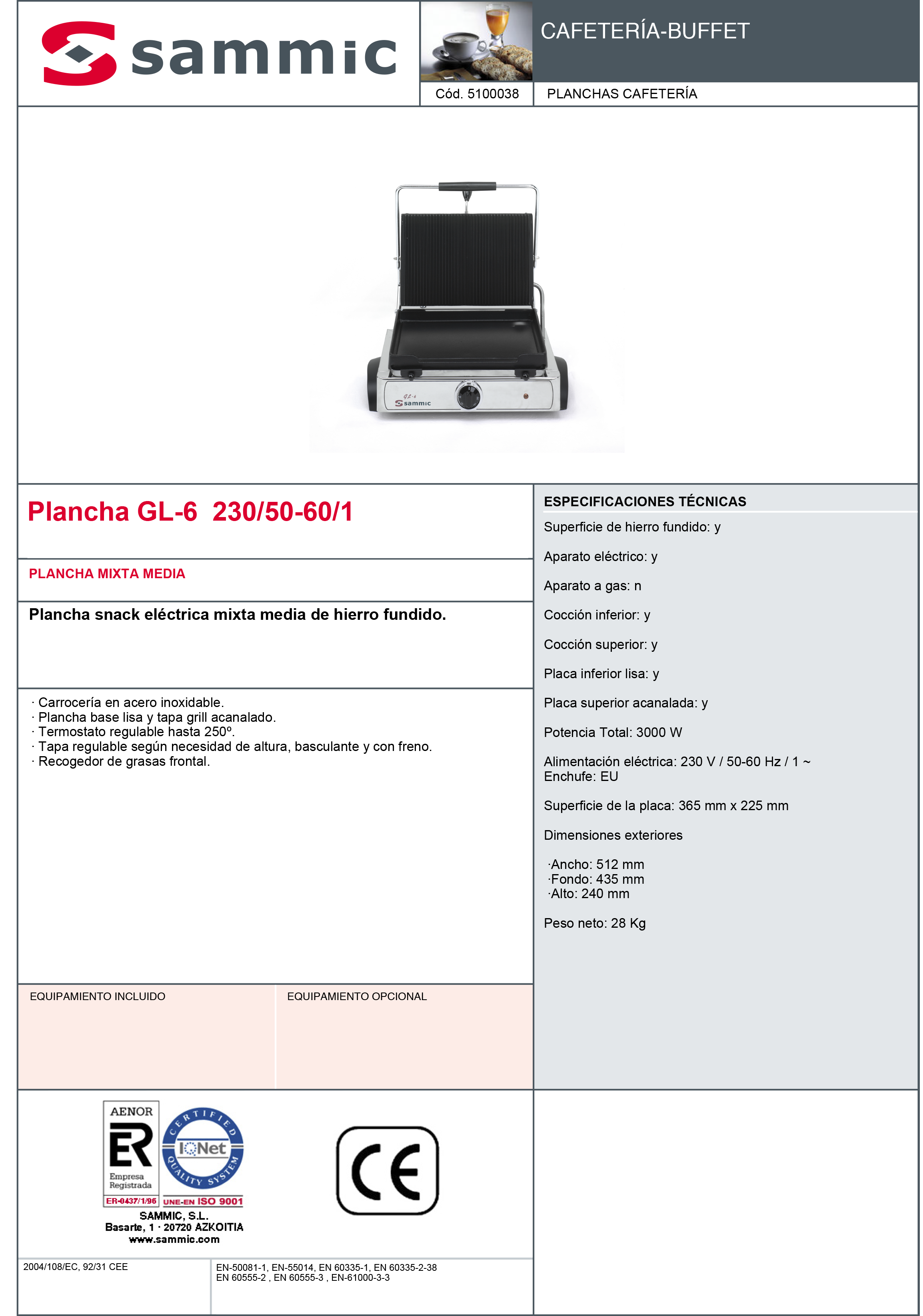 Imagen de Plancha eléctrica mixta hierro fundido Sammic GL-6