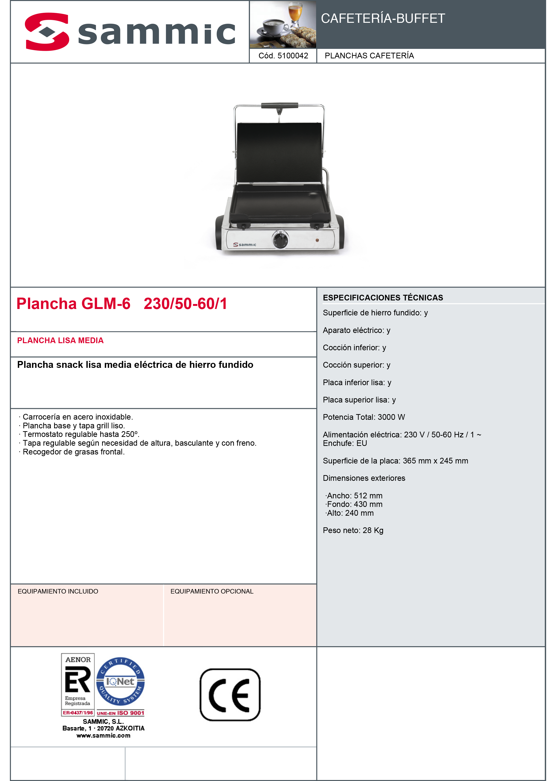 Imagen de Plancha eléctrica lisa hierro fundido Sammic GLM-6