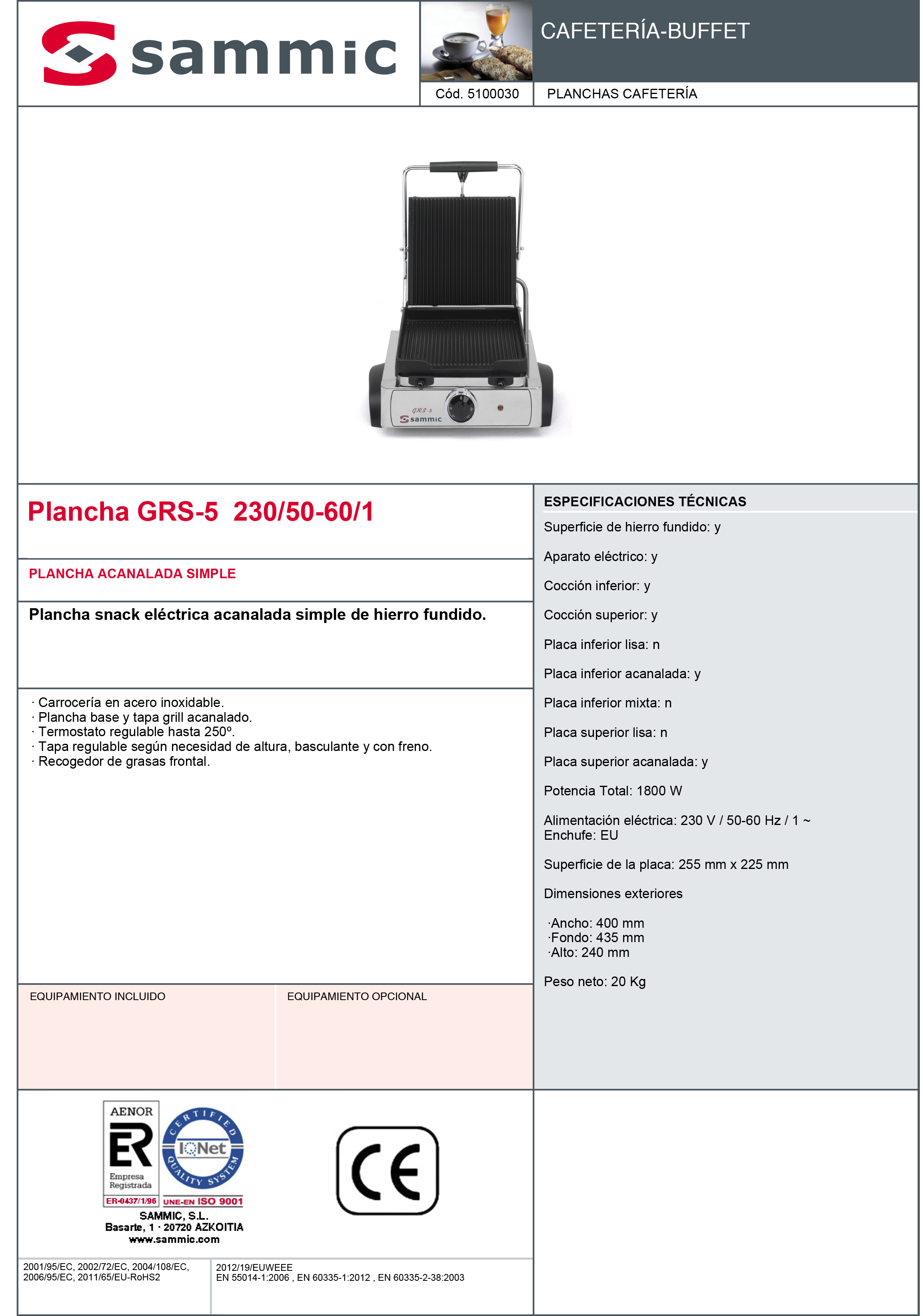 Imagen de Plancha eléctrica acanalada hierro fundido Sammic GRS-5