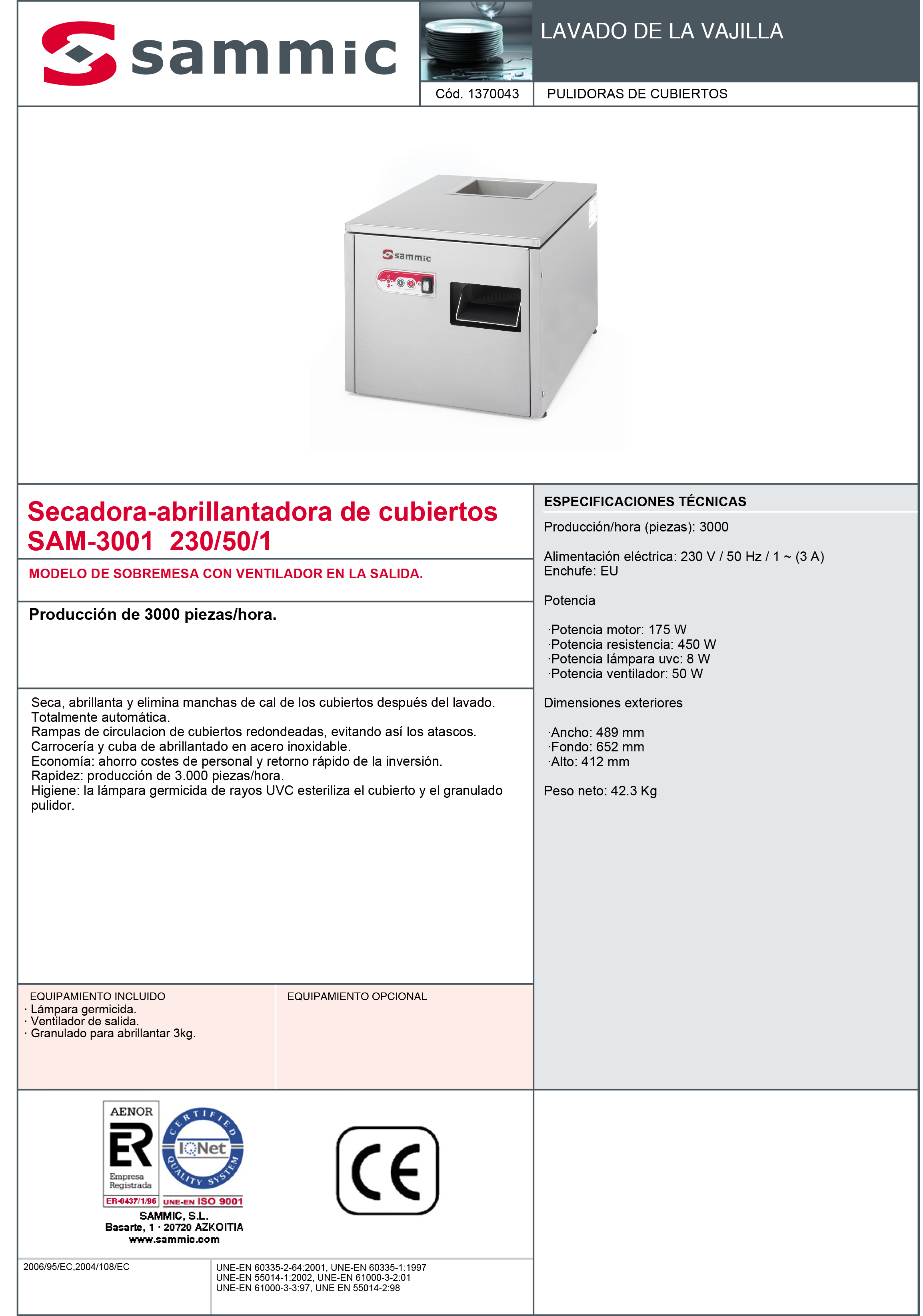 Imagen de Secadora-abrillantadora de cubiertos Sammic SAM-3001